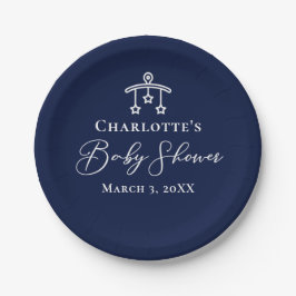 Chic Midnight Blue Baby shower Gepersonaliseerde P Papieren Bordje