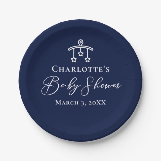 Chic Midnight Blue Baby shower Gepersonaliseerde P Papieren Bordje (Voorkant)