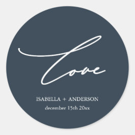 Chic Midnight Blue Love Script met Name Wedding Ronde Sticker