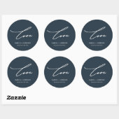 Chic Midnight Blue Love Script met Name Wedding Ronde Sticker (Vel)