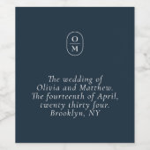 Chic Midnight Blue Monogram Wedding Wijn Etiket (Enkel label)