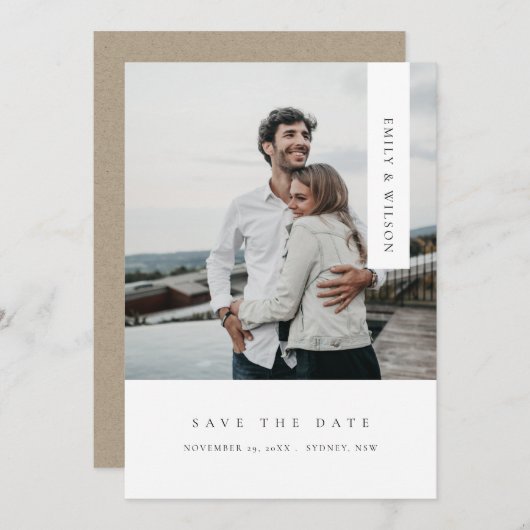 CHIC MINIMAAL CLEAN AANGEPASTE FOTO BESPAAR DE DAT BEDANKKAART (Voorkant / Achterkant)