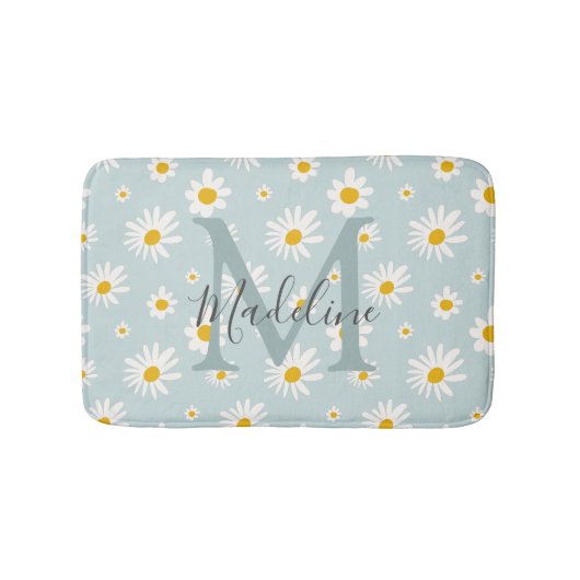 Chic Minimaal Madeliefje Turquoise Schreef Monogra Badmat (Voorkant)
