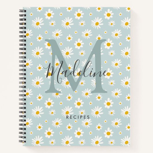 Chic Minimaal Madeliefje Turquoise Script Monogram Notitieboek (Voorkant)