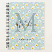 Chic Minimaal Madeliefje Turquoise Script Monogram Planner (Voorkant)