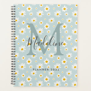 Chic Minimaal Madeliefje Turquoise Script Monogram Planner