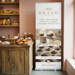 Chic Minimal Bakery Business Logo Photo Collage Roll-up Banner