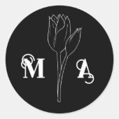 Chic Minimal Black en White Floral Initialen Ronde Sticker (Voorkant)