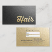 Chic Minimal Black Gold Embossed Text Hair Stylist Afsprakenkaartje (Voorkant / Achterkant)