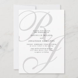 Chic Minimal Black White Monogram Wedding Kaart