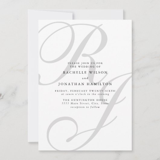 Chic Minimal Black White Monogram Wedding Kaart (Voorkant)