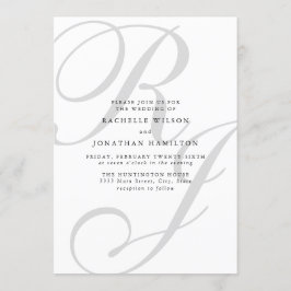 Chic Minimal Black White Monogram Wedding Kaart