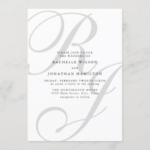 Chic Minimal Black White Monogram Wedding Kaart