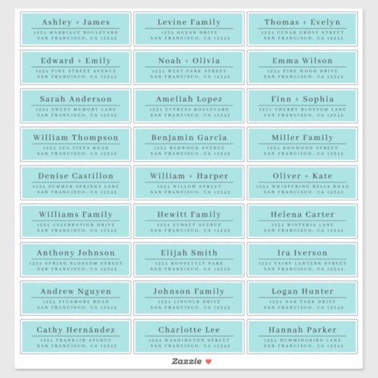 Chic Minimal Blue Wedding Guest Adresetiketten Sticker (Vel)