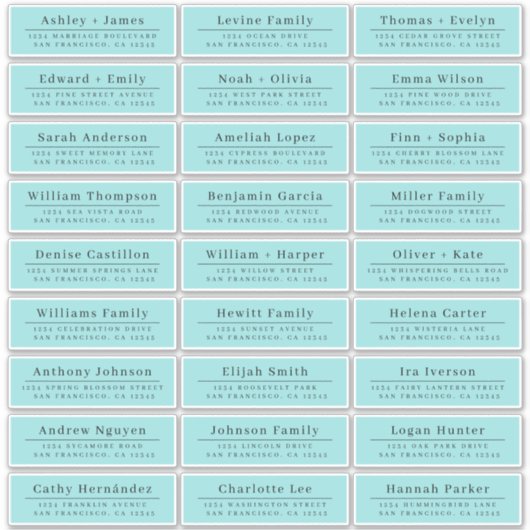 Chic Minimal Blue Wedding Guest Adresetiketten Sticker (Voorkant)