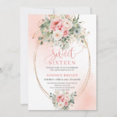 Chic Minimal Blush Gold Sweet 16 Birthday Invite Kaart (Voorkant)