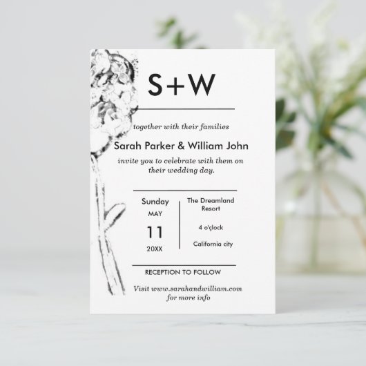 Chic  Minimal Boho FLoral Hydrangea Wedding Kaart (Staand voorkant)