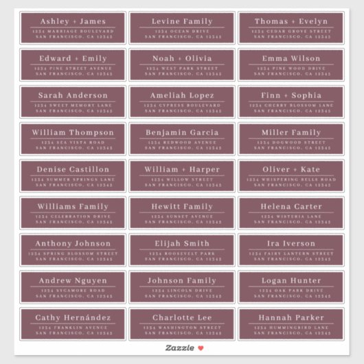 Chic Minimal Burgundy Wedding Guest Adresetiketten Sticker (Vel)