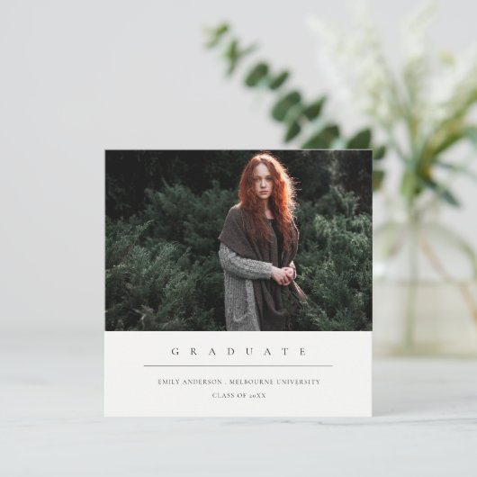 CHIC MINIMAL CLEAN FOTO AFSTUDEREN ANNOUNCTION BEDANKKAART (Staand voorkant)