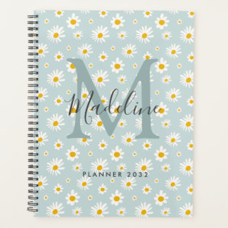 Chic Minimal Daisy Teal Script Monogram Planner