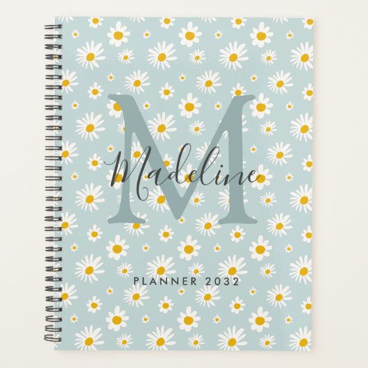 Chic Minimal Daisy Teal Script Monogram Planner (Voorkant)