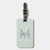 Chic Minimal Daisy Turquoise Script Monogram Bagagelabel (Voorkant verticaal)