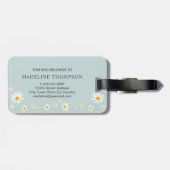 Chic Minimal Daisy Turquoise Script Monogram Bagagelabel (Achterkant horizontaal)