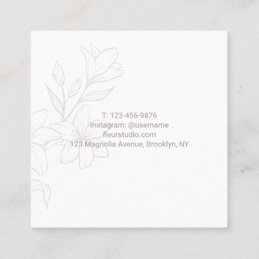 Chic Minimal Floral Mint Square Visitekaartje (Achterkant)