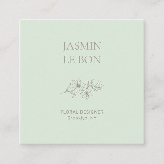 Chic Minimal Floral Mint Square Visitekaartje (Voorkant)
