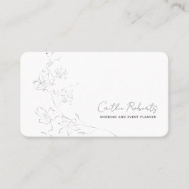 Chic Minimal Floral White Grey Handwrital Visitekaartje