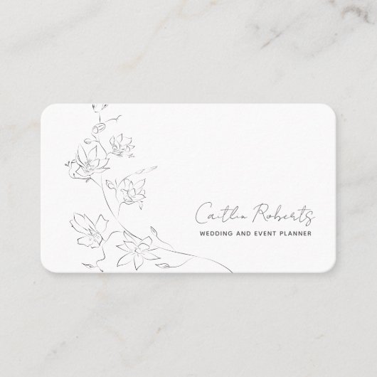 Chic Minimal Floral White Grey Handwrital Visitekaartje (Voorkant)