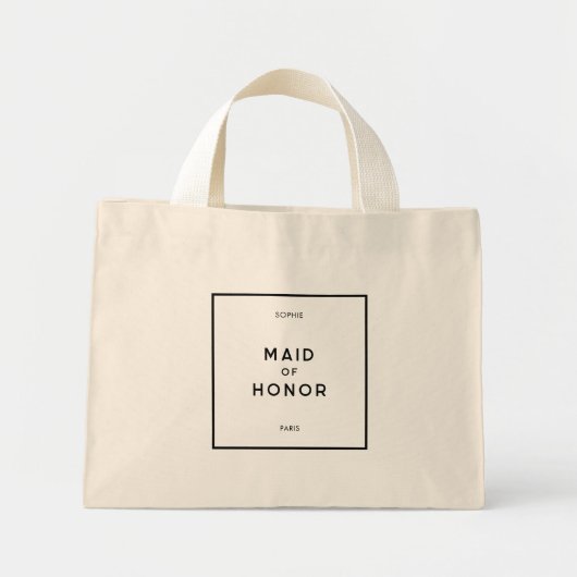 Chic Minimal Frans Zwart & Wit Bruidsmeisje Mini Tote Bag (Voorkant)