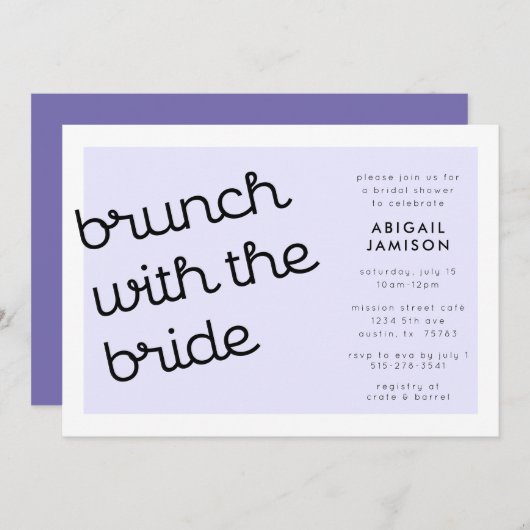 Chic Minimal Lavender Mod Script Bridal Brunch Kaart (Voorkant / Achterkant)
