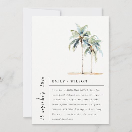 Chic Minimal Palm Trees Tropical repetitie diner Kaart (Voorkant)