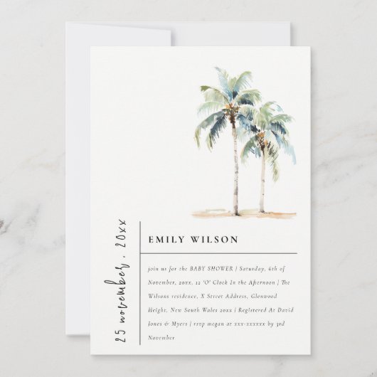 Chic Minimal Palm Trees Tropisch Baby shower Kaart (Voorkant)