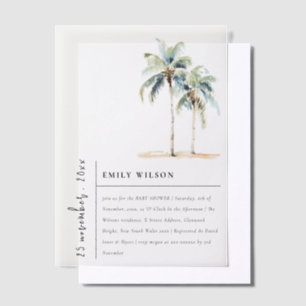 Chic Minimal Palm Trees Tropisch Baby shower Vellum Uitnodigingen