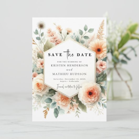 Chic Minimal Peach Wedding Save The Date (Staand voorkant)