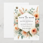 Chic Minimal Peach Wedding Save The Date (Voorkant / Achterkant)