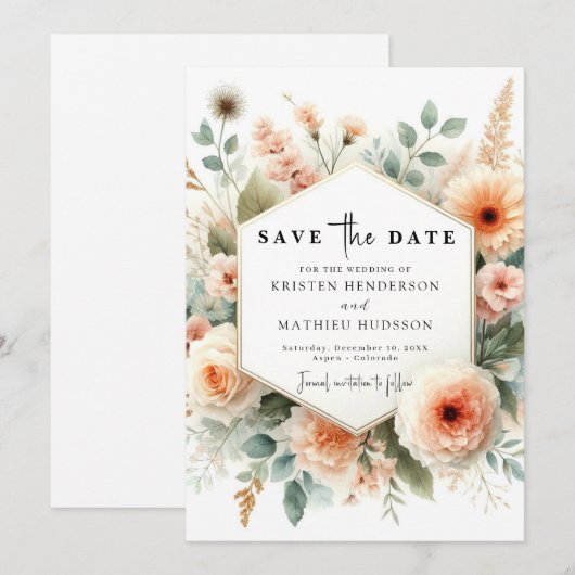 Chic Minimal Peach Wedding Save The Date (Voorkant / Achterkant)