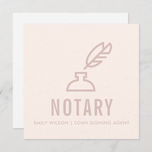 CHIC MINIMAL PINK BLUSH FEATHER NIB INKPOT NOTARY KAART (Voorkant / Achterkant)