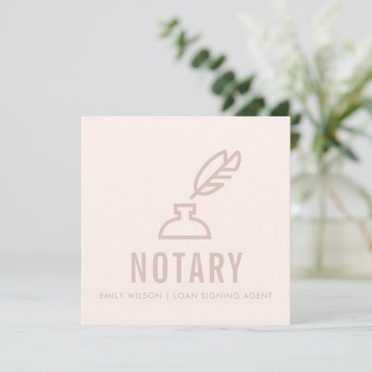 CHIC MINIMAL PINK BLUSH FEATHER NIB INKPOT NOTARY KAART (Staand voorkant)