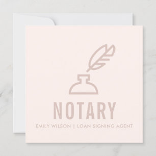 CHIC MINIMAL PINK BLUSH FEATHER NIB INKPOT NOTARY KAART