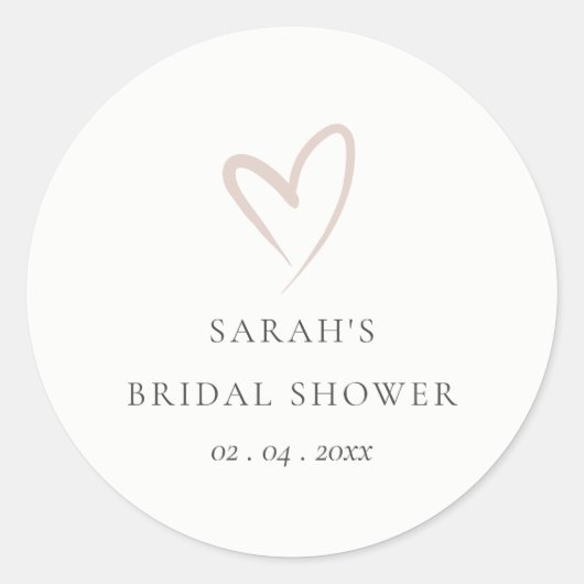 Chic Minimal Simple Blush Pink Heart Vrijgezellenf Ronde Sticker (Voorkant)