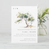 Chic Minimal Simple Waterverf Tree Verloving Kaart (Staand voorkant)
