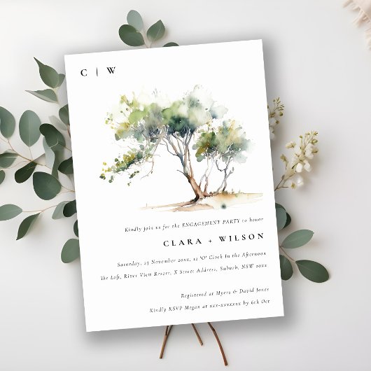 Chic Minimal Simple Waterverf Tree Verloving Kaart