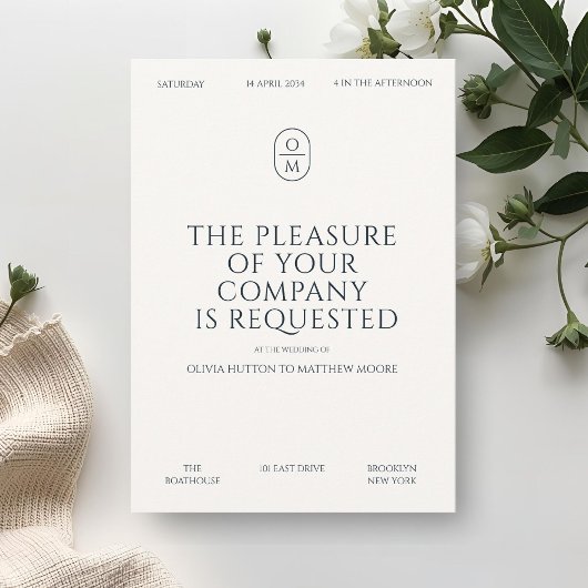 Chic Minimal Typography Monogram Wedding Kaart