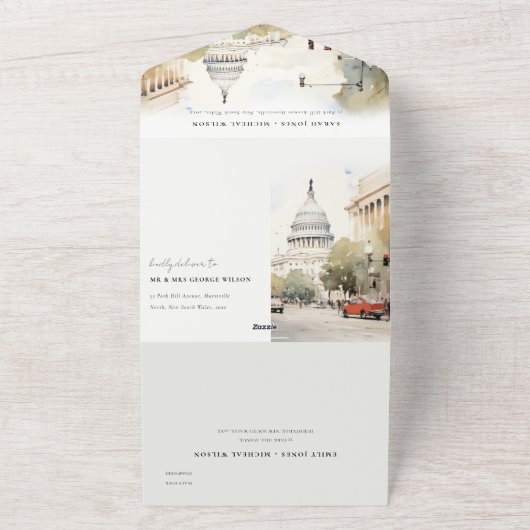 Chic Minimal Washington DC, Verenigde Staten Water All In One Uitnodiging (Buitenkant)