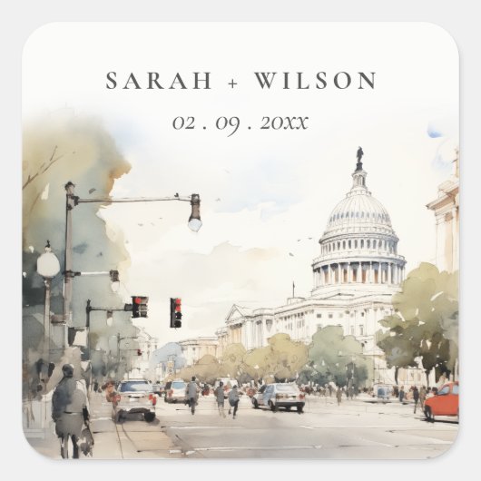 Chic Minimal Washington DC, Verenigde Staten Water Vierkante Sticker (Voorkant)