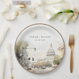 Chic Minimal Washington DC, VS Waterverf Trouwfees Papieren Bordje