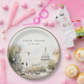 Chic Minimal Washington DC, VS Waterverf Trouwfees Papieren Bordje (Feest)